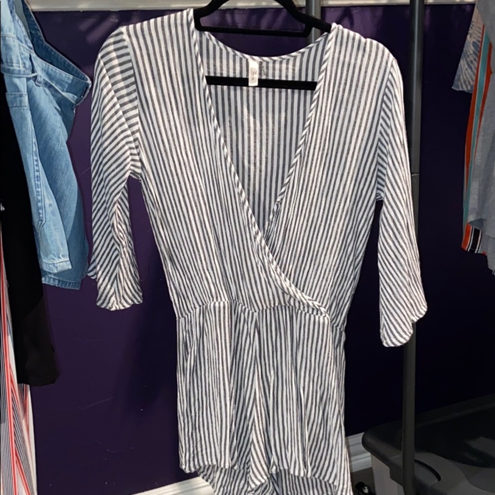 Dark blue and white striped romper